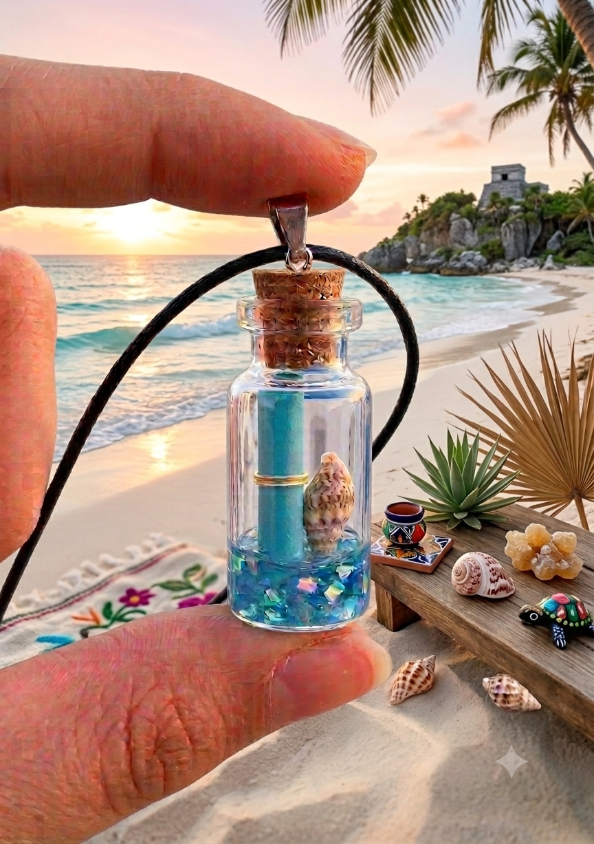 Message in a Bottle Necklace – Nautical Beach Charm Pendant with Tiny Scroll & Seashell